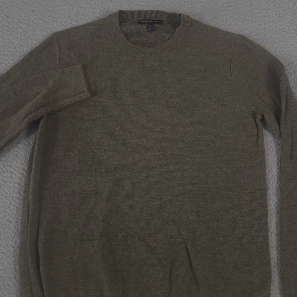 Banana Republic Sweater Mens M Olive Green Textured Knit Crewneck Cotton Blend